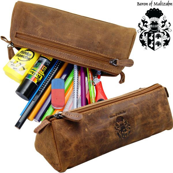 Federmppchen Pencil Case Schlamperrolle DEMOKRIT aus braunem Leder BARON of MALTZAHN