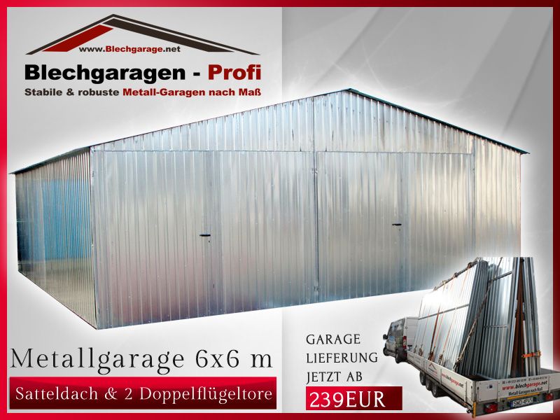 Blechgarage Doppelgarage Fertiggarage Metallgarage Gertebau 6x6m 