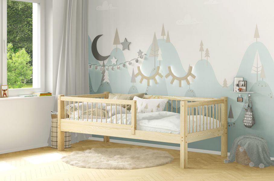 Hausbett Montessori Bett 90 x 200 Kinderbett Rausfallschutz Kiefer
