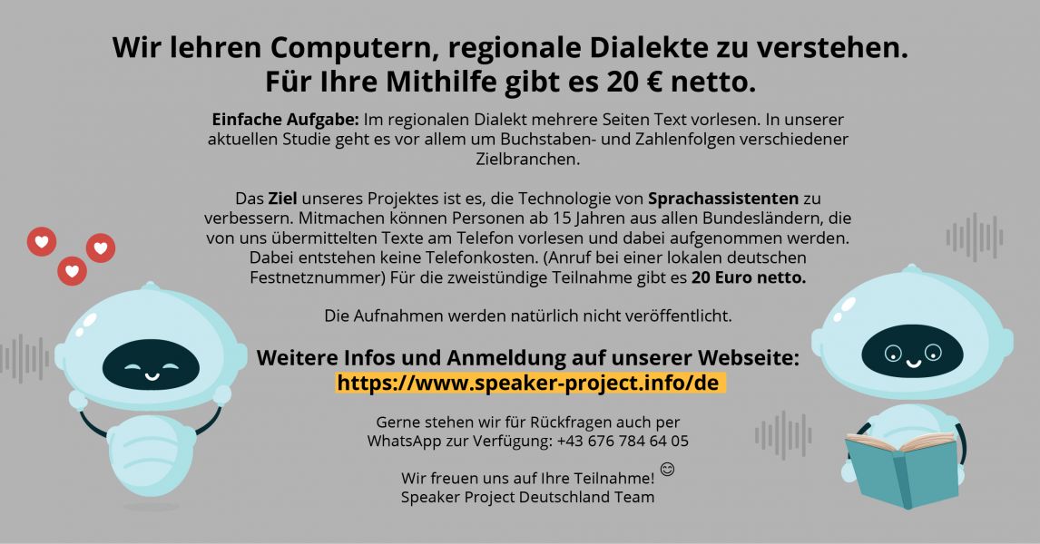 Teilnehmer fr Sprachstudie am Telefon gesucht