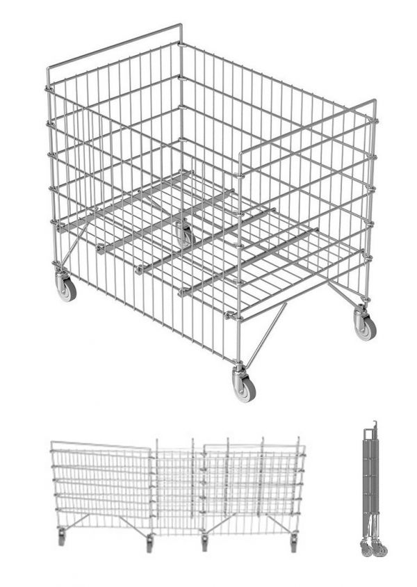 Klappbare armierter Rollwagen (Gitterwagen, Rollenkorb, Ballwagen) fr Wschelogistik. SK 9060