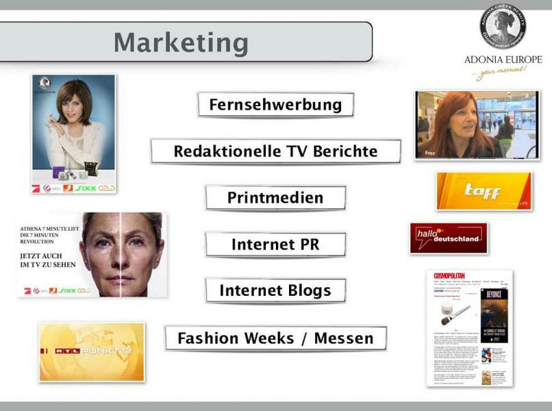 36 monatige Werbekampagne in TV und Presse mit Adonia
