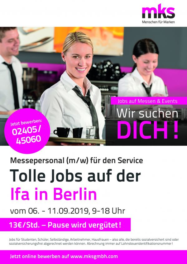 Studentenjobs (w/m/d) auf der IFA 06.09.  11.09.2019 in Berlin!