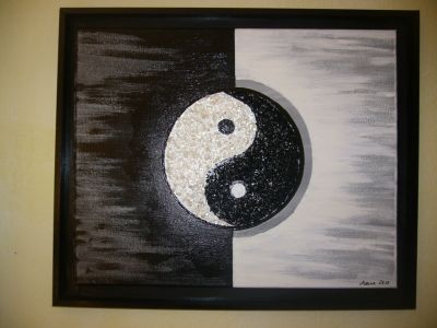 Hochwertiges Acrylbild  ORIGINAL Yin und YANG mit Steinen !