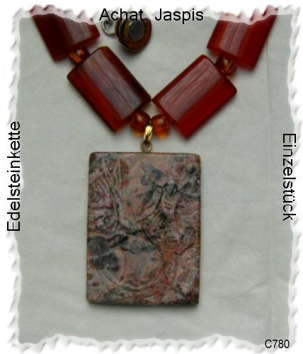 Edelsteinschmuck, Achat -Jaspis Halskette
